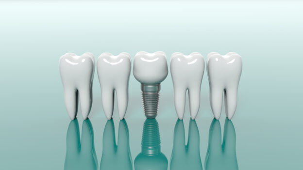 Teeth isolated on green background. 3d illustration